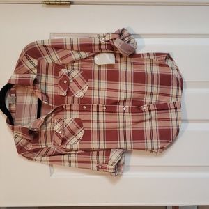 NWT Women's extra small long sleeve plaid button down .